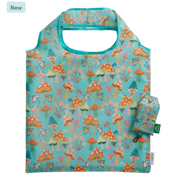 Handbags - Recycled Fabric Foldable Tote Bag, Psychedelic Mushroom, NWT